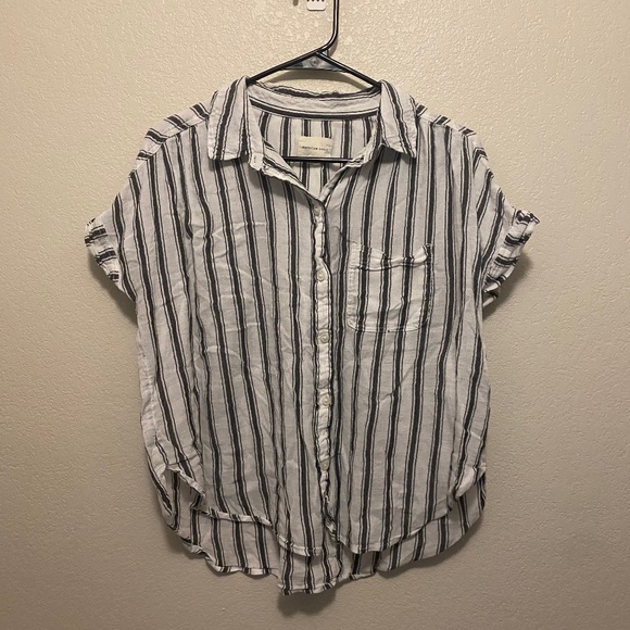 American Eagle Tops - American Eagle White Black Button Up Collared Top Small